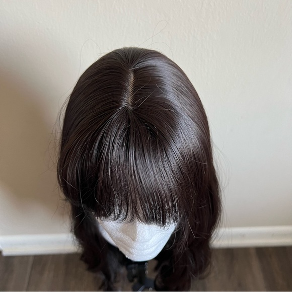 24” Daily Use Black Long Wavy Heat Resistant Synthetic Fiber Full Wig With Bangs - Picture 6 of 11